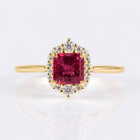 Asscher Cut Natural Tourmaline Pavé Halo Ring 0.8 CT