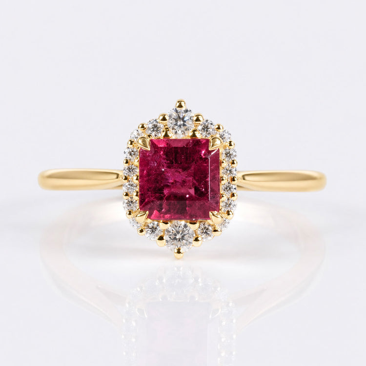 Asscher Cut Natural Tourmaline Pavé Halo Ring 0.8 CT