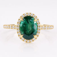 Emerald Gemstone Engagement Ring, 1.68 CT Oval Cut May Birthstone Halo Engagement Ring