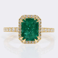 Emerald Gemstone Engagement Ring, 1.81 CT Emerald Cut Halo Wedding Ring, May Birthstone Ring