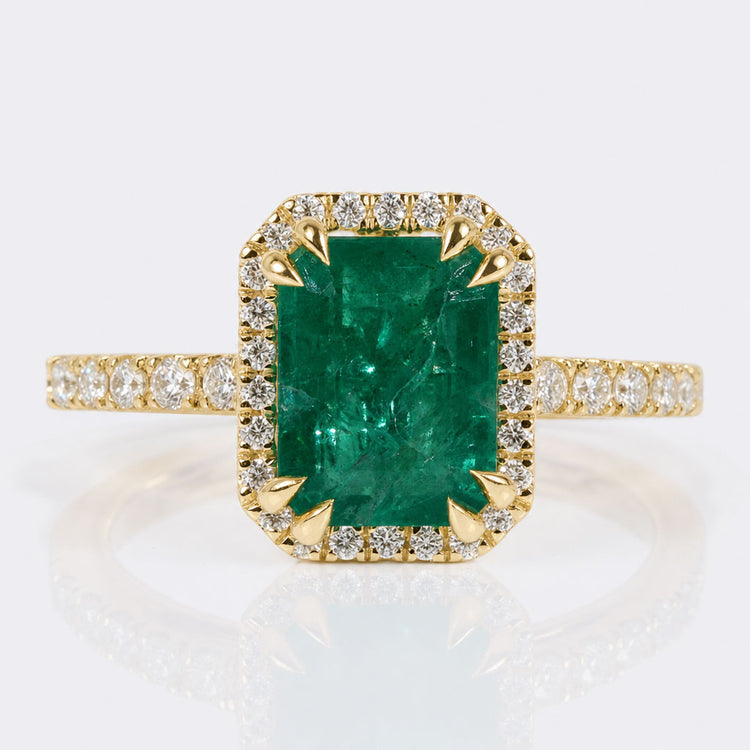 Emerald Gemstone Engagement Ring, 1.81 CT Emerald Cut Halo Wedding Ring, May Birthstone Ring