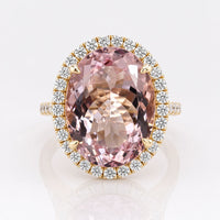 Natural Pink Morganite Engagement Ring, 7.41 CT Oval Cut Halo Wedding Ring, November Birthstone Ring