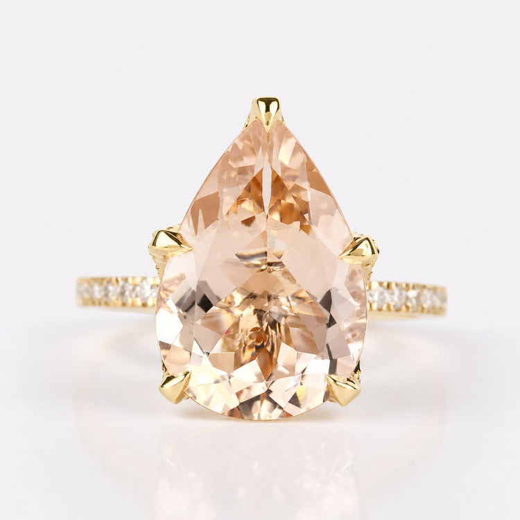 Natural Peach Morganite Engagement Ring, 5.90 CT Pear Cut Morganite Ring, November Birthstone Ring