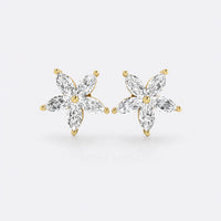 Flower petal marquise cut lab-grown diamond stud earrings in 14k solid yellow gold