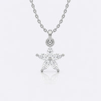 Flower petal marquise cut lab-grown diamond pendant necklace in 14k solid white gold