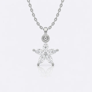 Flower petal marquise cut lab-grown diamond pendant necklace in 14k solid white gold