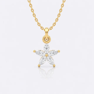 Flower petal marquise cut lab-grown diamond pendant necklace in 14k solid yellow gold
