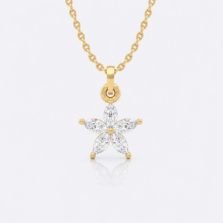 Flower petal marquise cut lab-grown diamond pendant necklace in 14k solid yellow gold