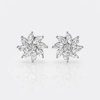 Pinwheel lab-grown diamond stud earrings in 14k solid white gold with marquise and round cut diamonds