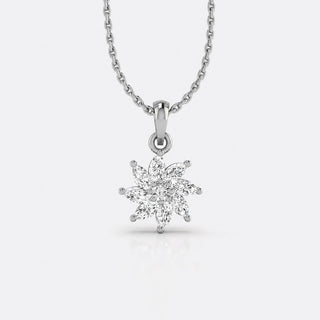 Pinwheel lab-grown diamond pendant necklace in 14k solid white gold with marquise and round cut diamonds