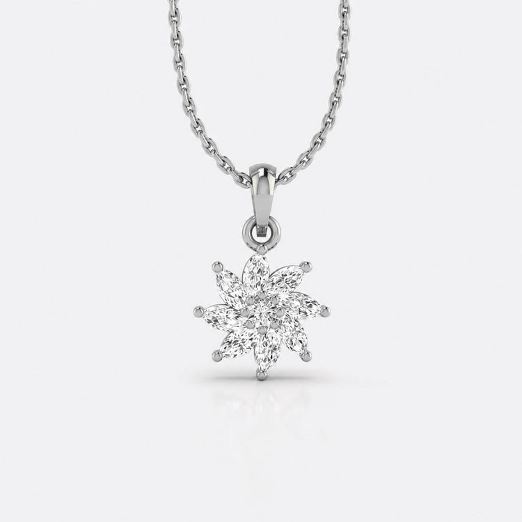 Pinwheel lab-grown diamond pendant necklace in 14k solid white gold with marquise and round cut diamonds