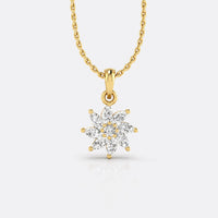 Pinwheel lab-grown diamond pendant necklace in 14k solid yellow gold with marquise and round cut diamonds