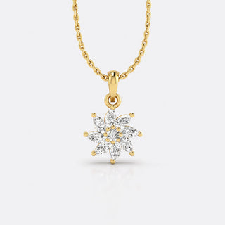 Pinwheel lab-grown diamond pendant necklace in 14k solid yellow gold with marquise and round cut diamonds