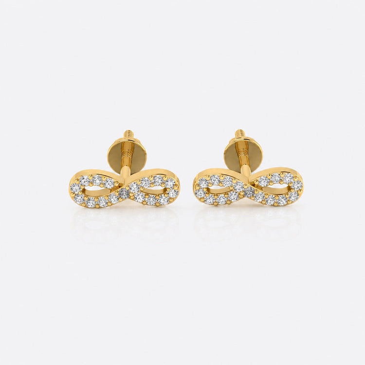 Infinity symbol lab-grown diamond stud earrings in 14k solid yellow gold