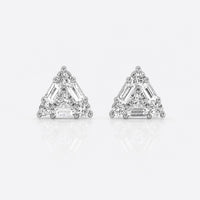 Triangle stud earrings with baguette and round lab-grown diamonds in 14k solid white gold