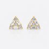 Triangle stud earrings with baguette and round lab-grown diamonds in 14k solid yellow gold