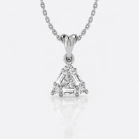 Triangle pendant necklace with baguette and round lab-grown diamonds in 14k solid white gold