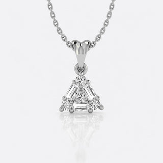 Triangle pendant necklace with baguette and round lab-grown diamonds in 14k solid white gold