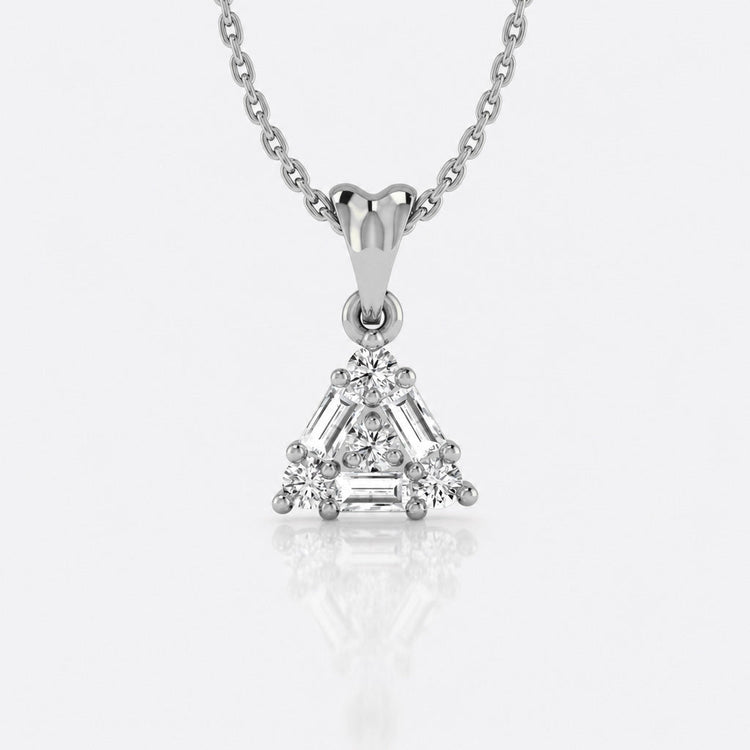 Triangle pendant necklace with baguette and round lab-grown diamonds in 14k solid white gold