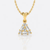 Triangle pendant necklace with baguette and round lab-grown diamonds in 14k solid yellow gold