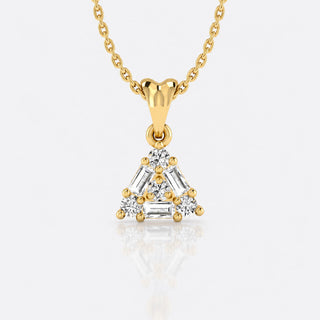 Triangle pendant necklace with baguette and round lab-grown diamonds in 14k solid yellow gold
