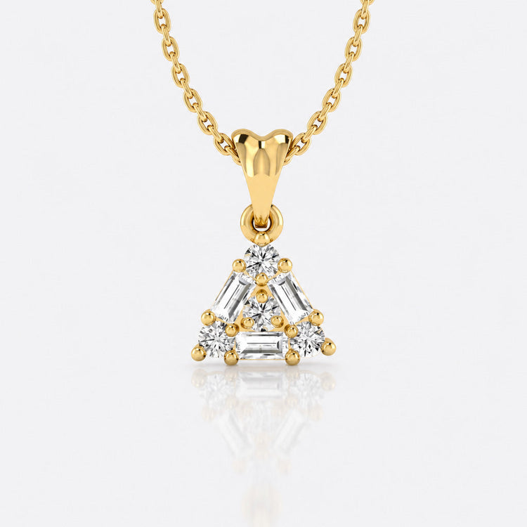 Triangle pendant necklace with baguette and round lab-grown diamonds in 14k solid yellow gold
