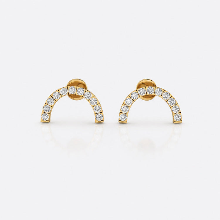 Semi-circle arch lab-grown diamond stud earrings in 14k solid yellow gold