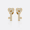 Heart-shaped key lab-grown diamond stud earrings in 14k solid yellow gold
