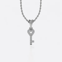 Heart-shaped key lab-grown diamond pendant necklace in 14k solid white gold
