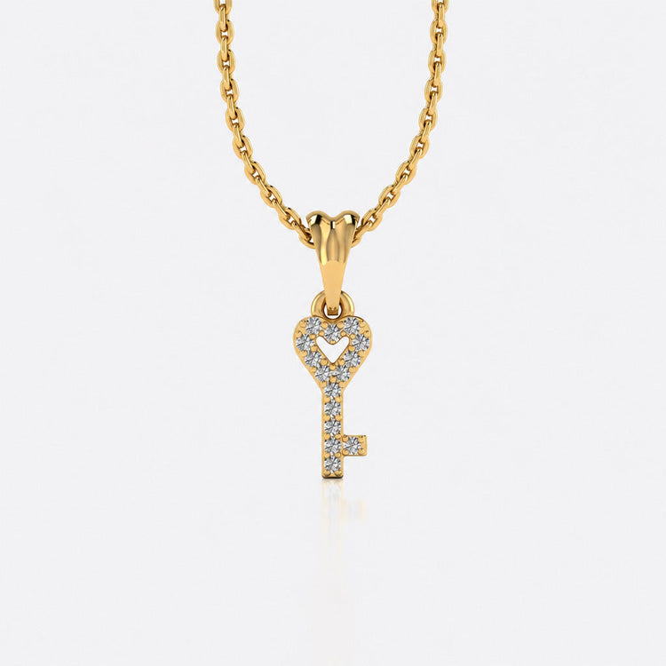 Heart-shaped key lab-grown diamond pendant necklace in 14k solid yellow gold