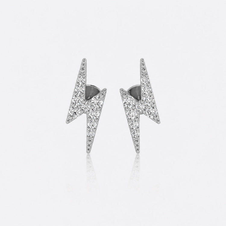 Lightning bolt lab-grown diamond stud earrings in 14k solid white gold