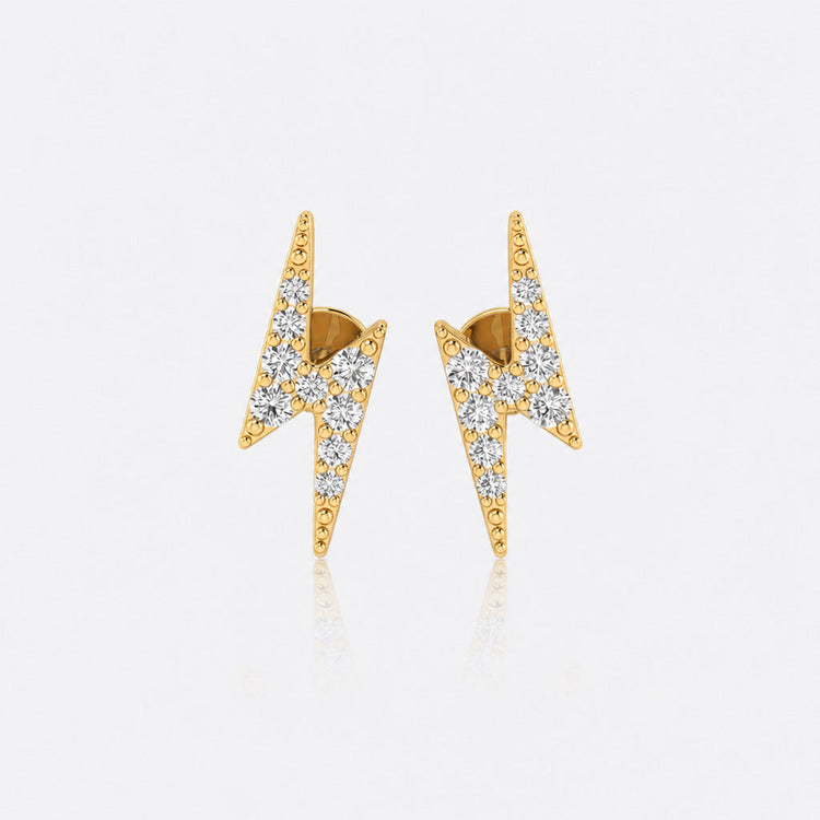 Lightning bolt lab-grown diamond stud earrings in 14k solid yellow gold