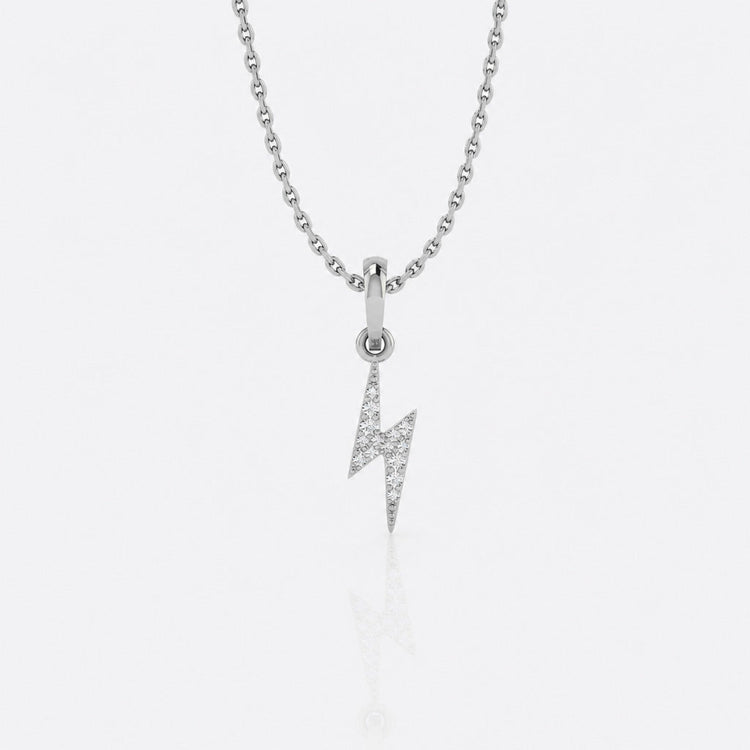 Lightning bolt lab-grown diamond pendant necklace in 14k solid white gold