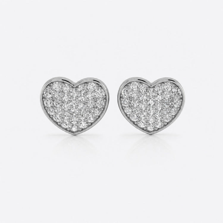 Chubby heart pave lab-grown diamond stud earrings in 14k solid white gold