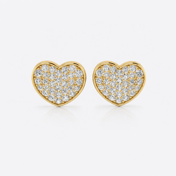 Chubby heart pave lab-grown diamond stud earrings in 14k solid yellow gold