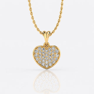 Chubby heart pave lab-grown diamond pendant necklace in 14k solid yellow gold