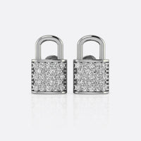 Padlock pave lab-grown diamond stud earrings in 14k solid white gold