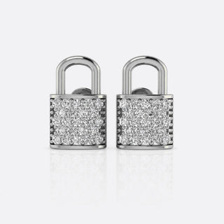 Padlock pave lab-grown diamond stud earrings in 14k solid white gold
