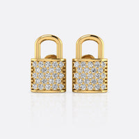 Padlock pave lab-grown diamond stud earrings in 14k solid yellow gold