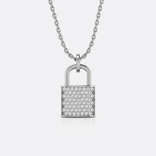 Padlock pave lab-grown diamond pendant necklace in 14k solid white gold