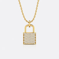 Padlock pave lab-grown diamond pendant necklace in 14k solid yellow gold