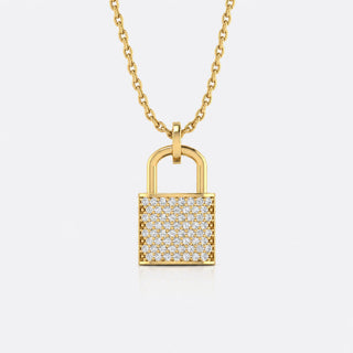 Padlock pave lab-grown diamond pendant necklace in 14k solid yellow gold