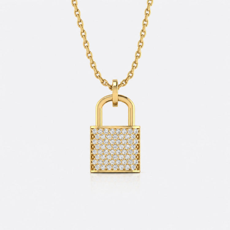 Padlock pave lab-grown diamond pendant necklace in 14k solid yellow gold