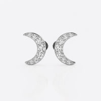 Crescent moon pave lab-grown diamond stud earrings in 14k solid white gold
