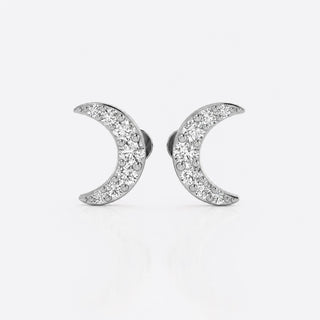 Crescent moon pave lab-grown diamond stud earrings in 14k solid white gold