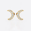 Crescent moon pave lab-grown diamond stud earrings in 14k solid yellow gold
