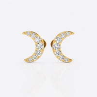 Crescent moon pave lab-grown diamond stud earrings in 14k solid yellow gold