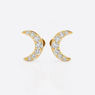 Crescent moon pave lab-grown diamond stud earrings in 14k solid yellow gold