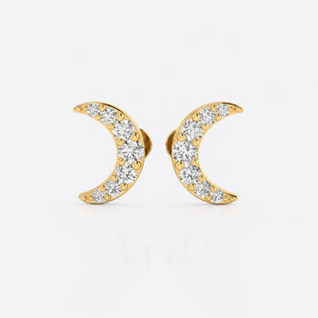 Crescent moon pave lab-grown diamond stud earrings in 14k solid yellow gold