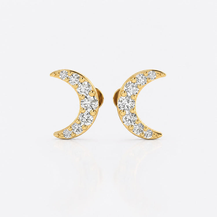 Crescent moon pave lab-grown diamond stud earrings in 14k solid yellow gold